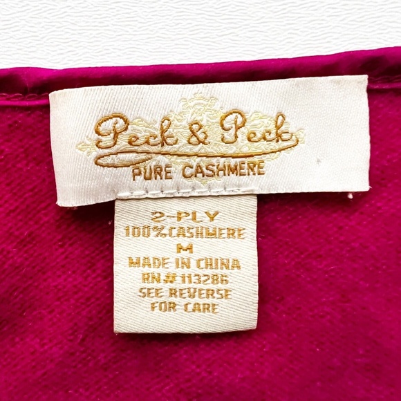 PECK & PECK 2 Ply Cashmere Cardigan Sweater Gem Buttons Satin Collar Sz M Clean! - Picture 8 of 12
